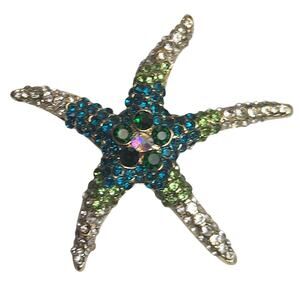 Rhinestone AB Bling Gold Tone Star Fish Pin Brooch